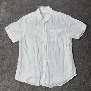 Porter and Ash 100% Linen‎ Shirt Mens L White Button Down Short Sleeve Casual